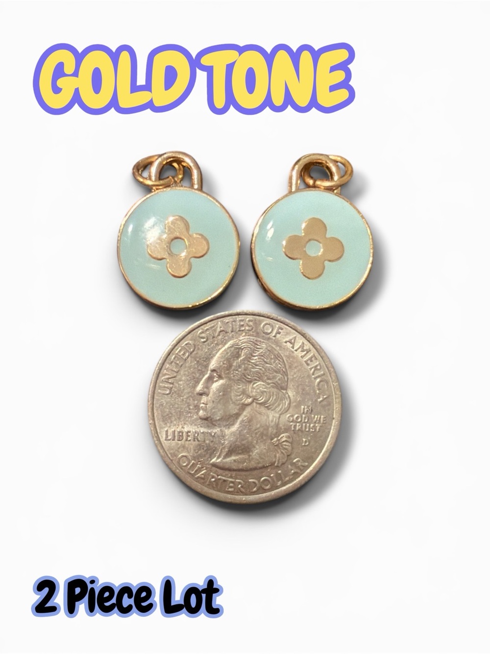 Lot of 2 Gold Tone Round Zipper Pull Button Charm